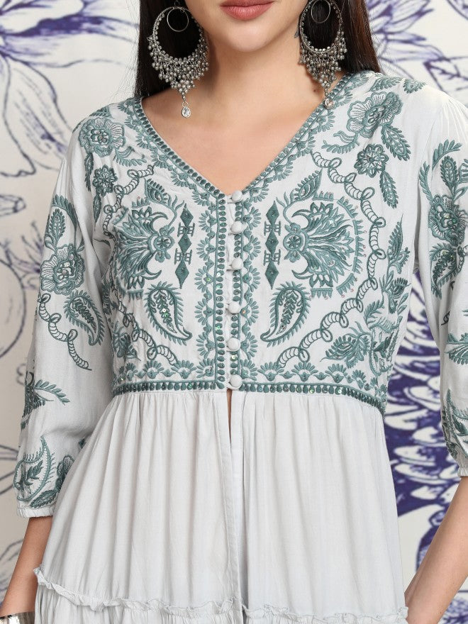 Vishudh Women White Tunic With Trouser - White - Image 5