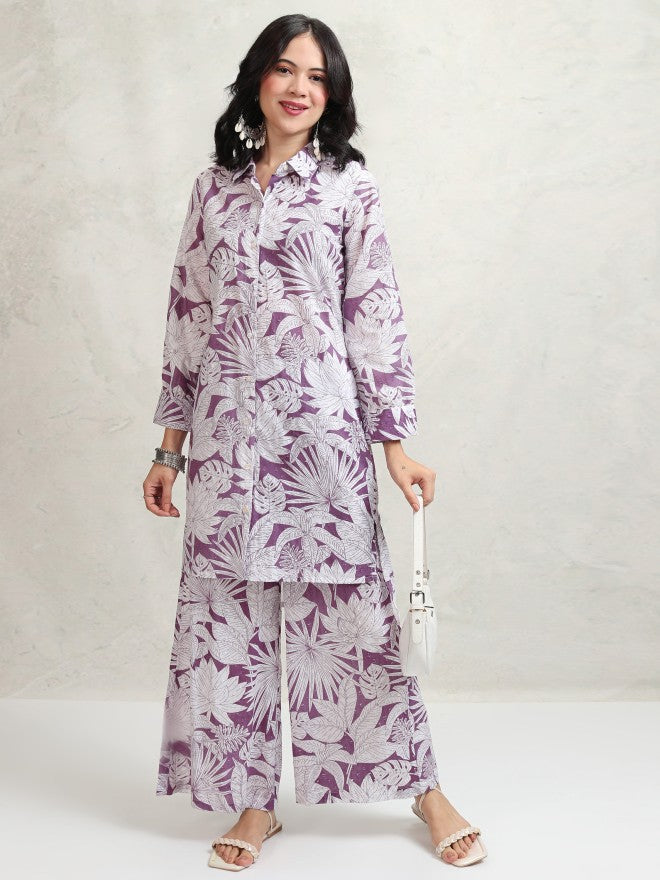 Vishudh Women Purple Shirt With Trouser - Purple - Image 1
