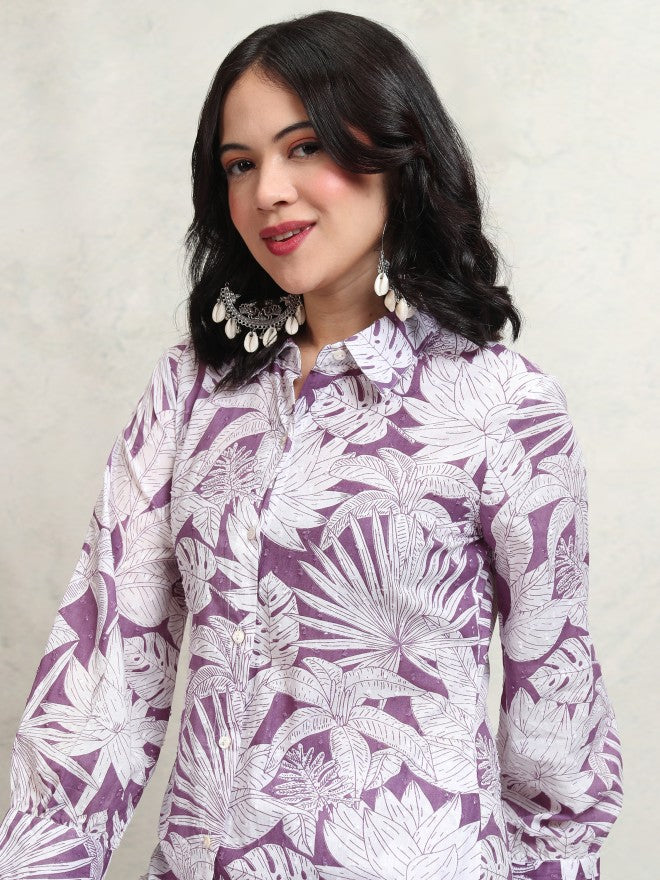 Vishudh Women Purple Shirt With Trouser - Purple - Image 2