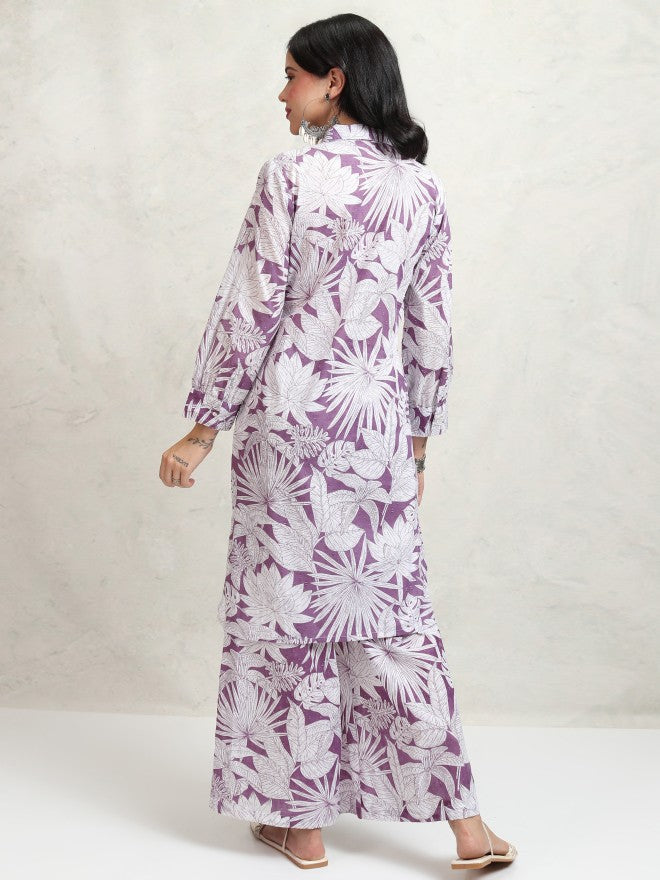 Vishudh Women Purple Shirt With Trouser - Purple - Image 3