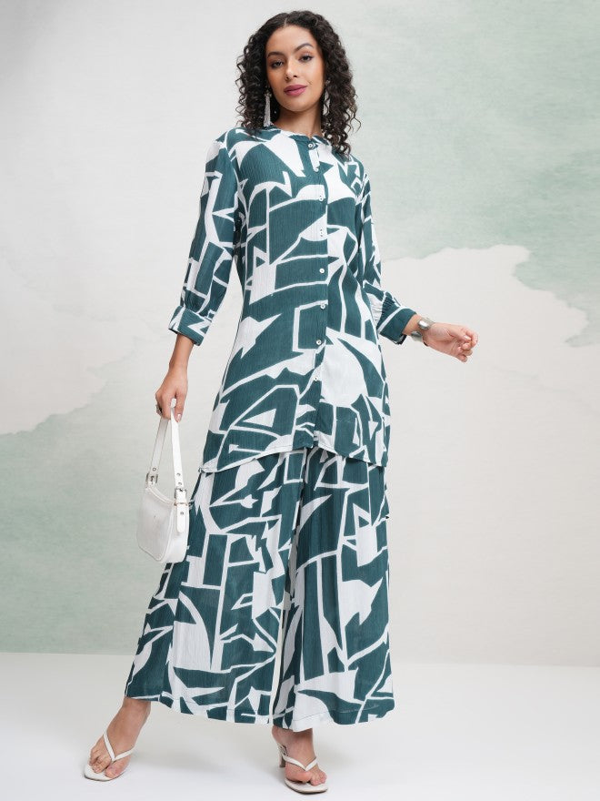 Vishudh Women Teal Tunic With Skirt - Teal - Image 2