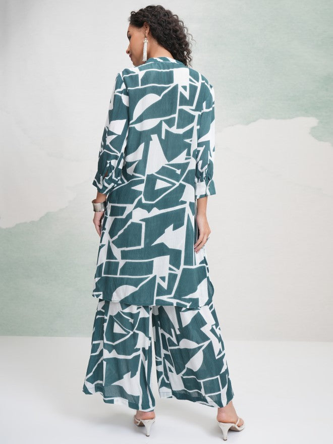 Vishudh Women Teal Tunic With Skirt - Teal - Image 3