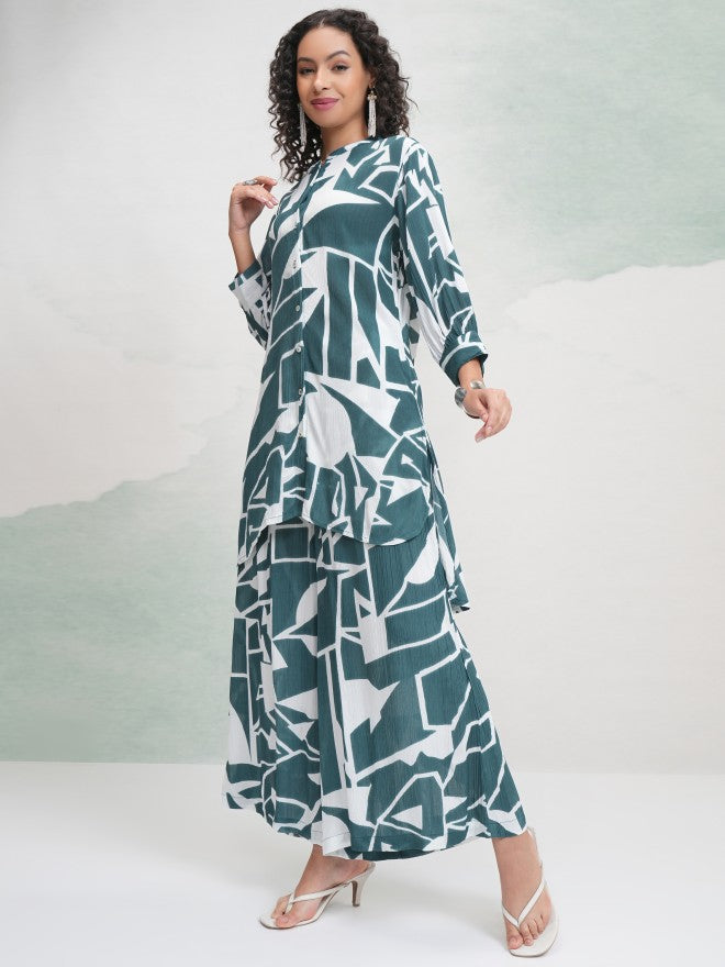 Vishudh Women Teal Tunic With Skirt - Teal - Image 4