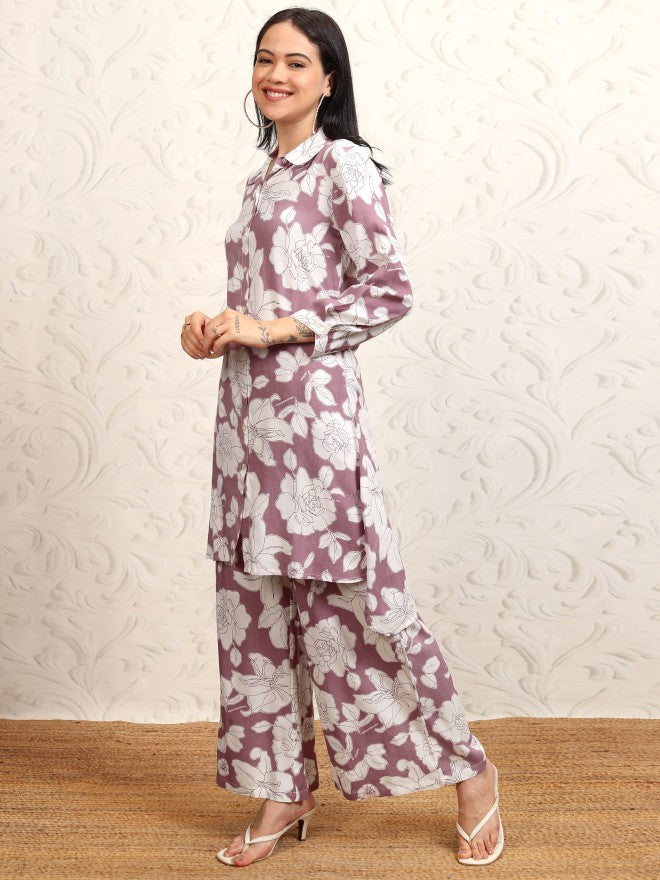 Vishudh Women Mauve Shirt With Trouser - Mauve - Image 4