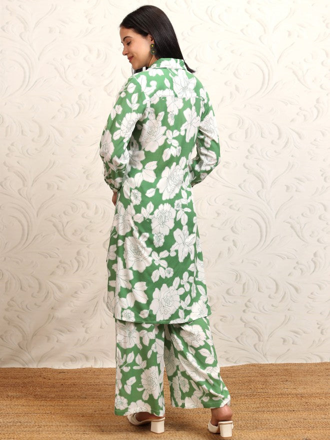 Vishudh Women Green Shirt With Trouser - Green - Image 3