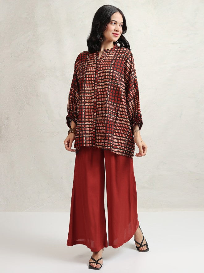 Vishudh Women Maroon Shirt With Trouser - Maroon - Image 1