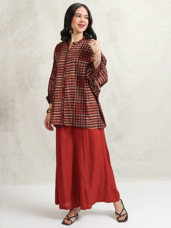 Vishudh Women Maroon Shirt With Trouser - Maroon - Image 4