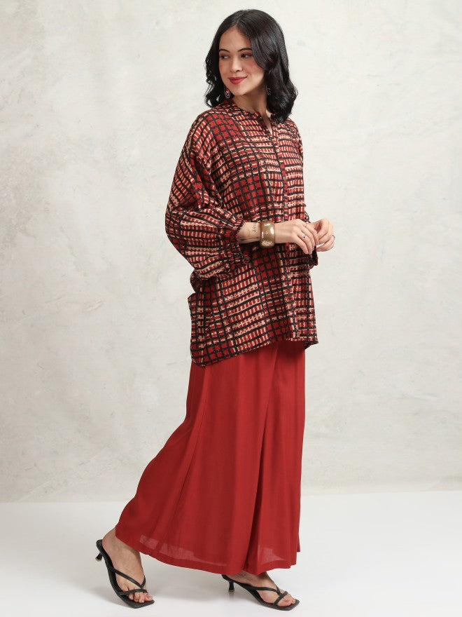 Vishudh Women Maroon Shirt With Trouser - Maroon - Image 6