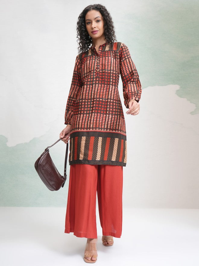 Vishudh Women Brown Tunic With Trouser - Brown - Image 2