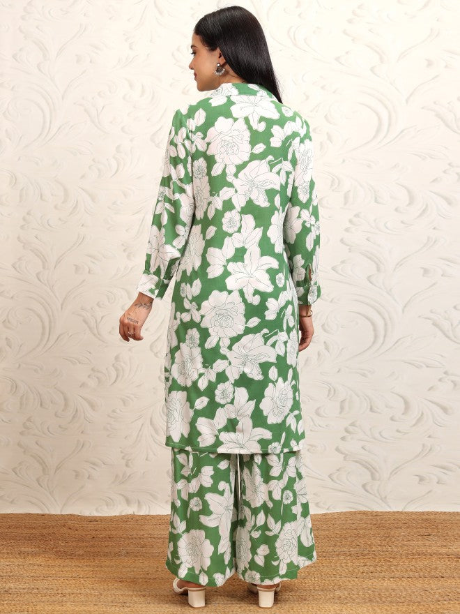 Vishudh Women Green Shirt With Trouser - Green - Image 3
