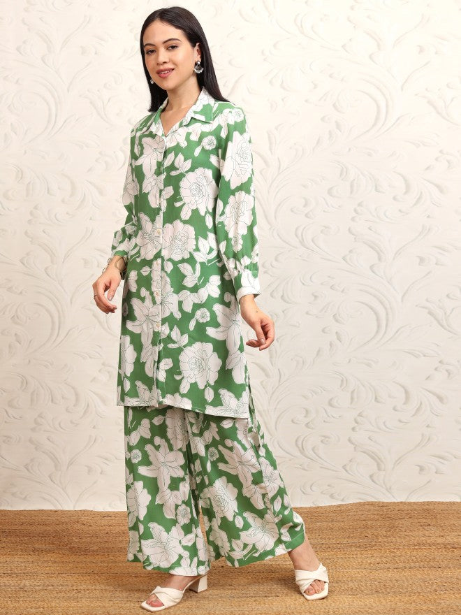 Vishudh Women Green Shirt With Trouser - Green - Image 4