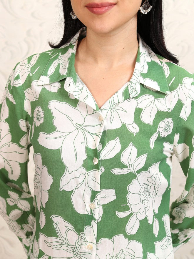 Vishudh Women Green Shirt With Trouser - Green - Image 5