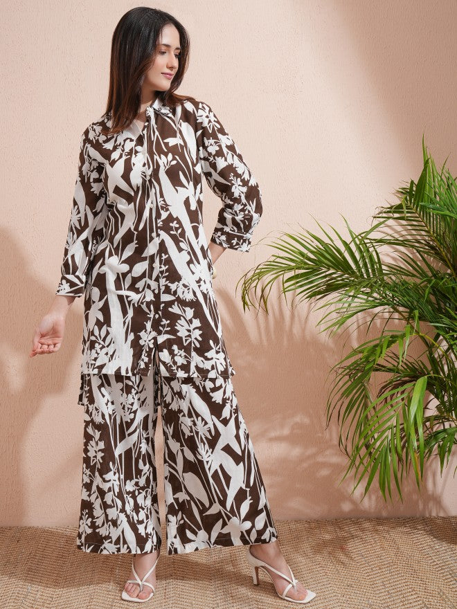 Vishudh Women Brown Tunic With Palazzos - Brown - Image 2