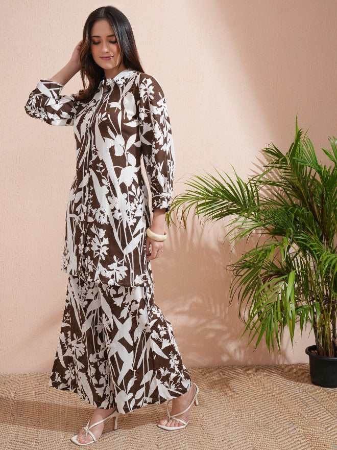 Vishudh Women Brown Tunic With Palazzos - Brown - Image 4