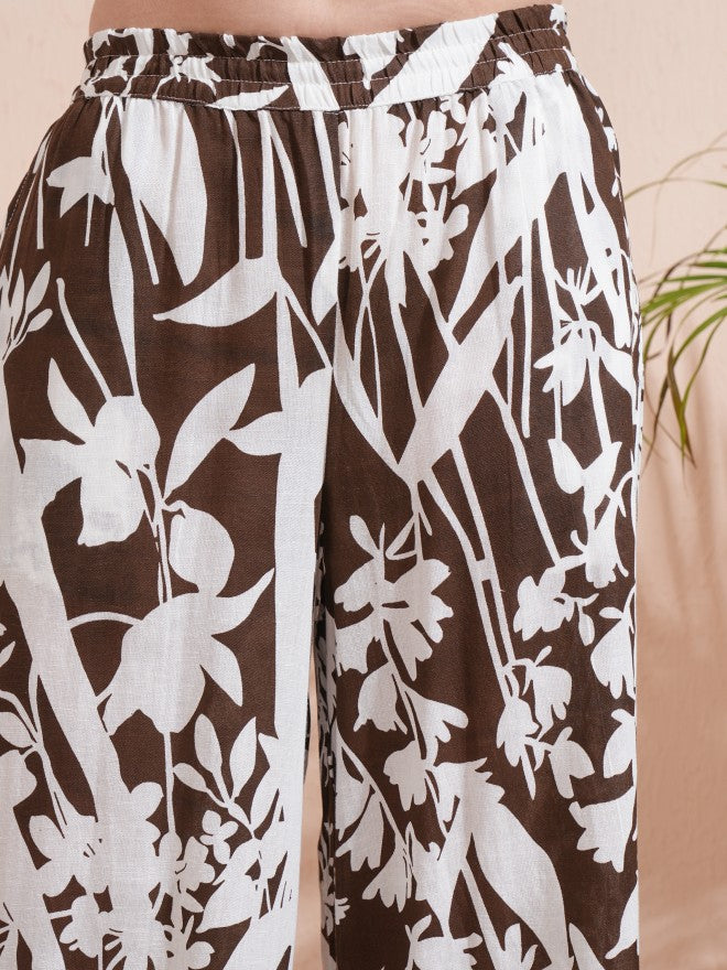 Vishudh Women Brown Tunic With Palazzos - Brown - Image 8