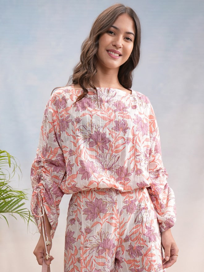 Vishudh Women White Top With Palazzos Co-Ords - White - Image 1