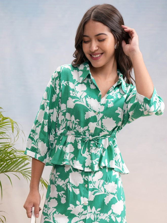 Vishudh Women Green Top With Skirt - Green - Image 1
