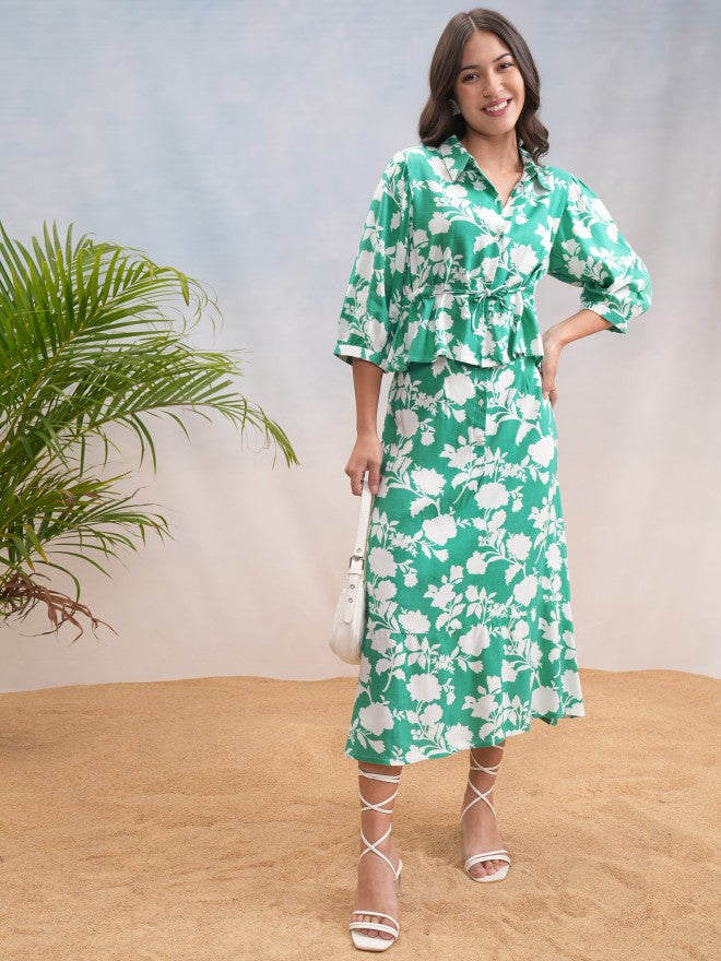 Vishudh Women Green Top With Skirt - Green - Image 2