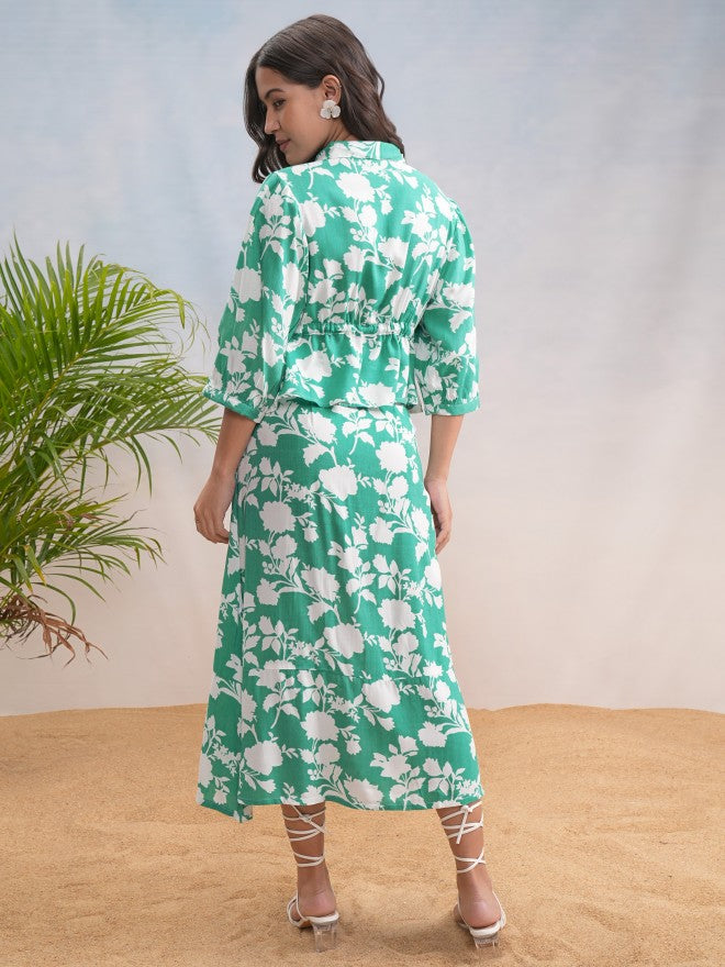 Vishudh Women Green Top With Skirt - Green - Image 3