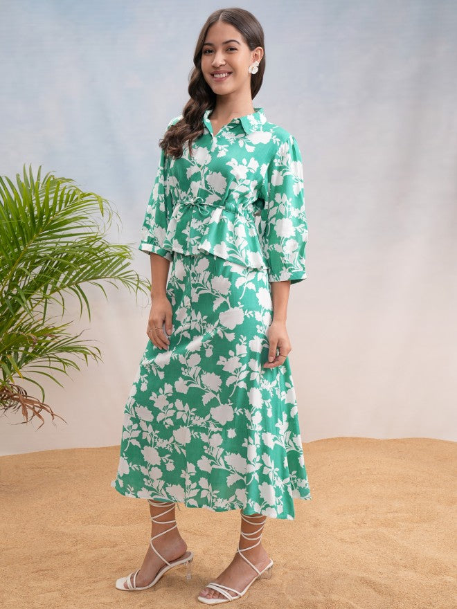Vishudh Women Green Top With Skirt - Green - Image 4