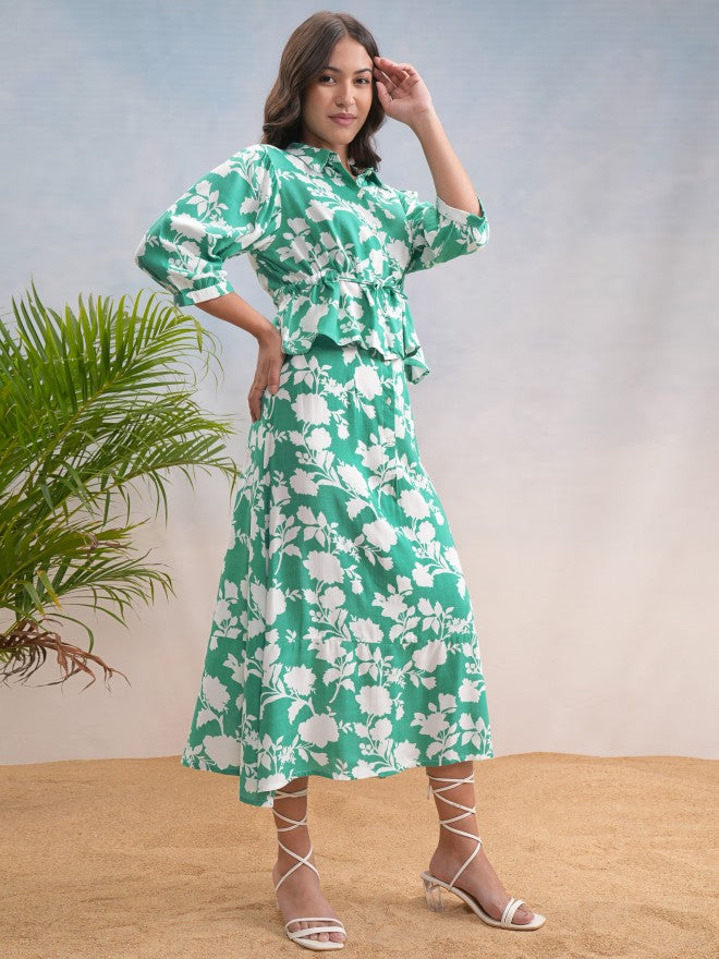 Vishudh Women Green Top With Skirt - Green - Image 6