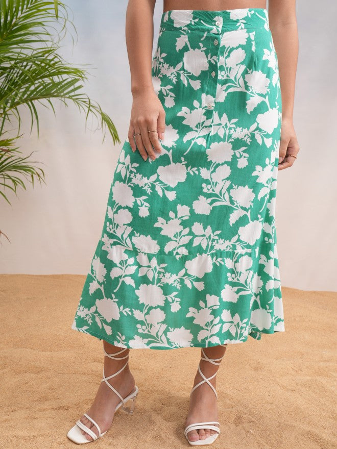 Vishudh Women Green Top With Skirt - Green - Image 7