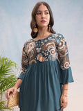 Vishudh Women Teal Top With Trouser - Teal - Image 1