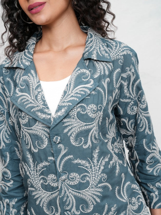 Vishudh Women Teal Blazer With Trouser - Teal - Image 5