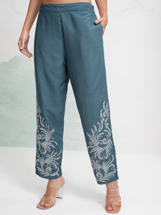 Vishudh Women Teal Blazer With Trouser - Teal - Image 7