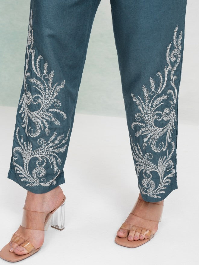 Vishudh Women Teal Blazer With Trouser - Teal - Image 8