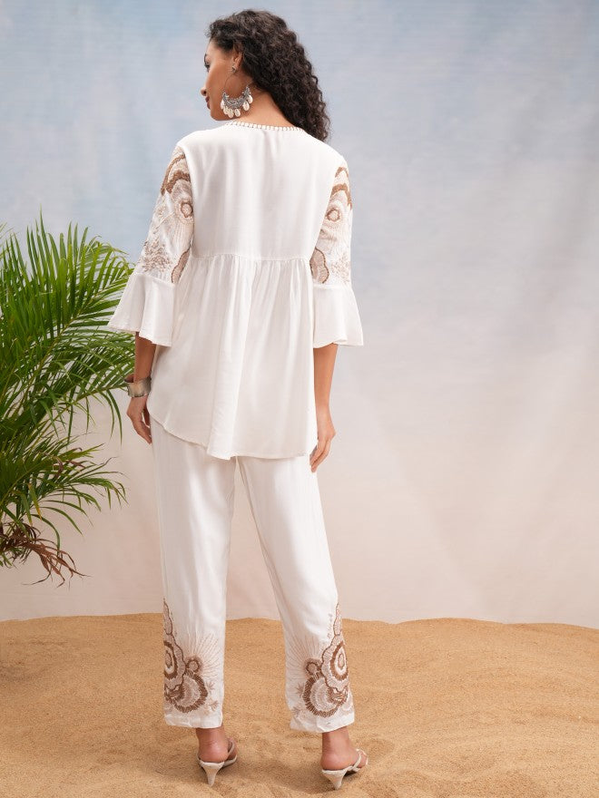 Vishudh Women Off White Top With Trouser - Off White - Image 3