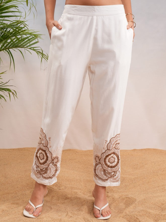 Vishudh Women Off White Top With Trouser - Off White - Image 7
