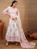 Vishudh Women White Printed A-Line Dress - White - Image 1