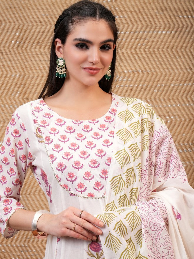 Vishudh Women White Printed A-Line Dress - White - Image 2