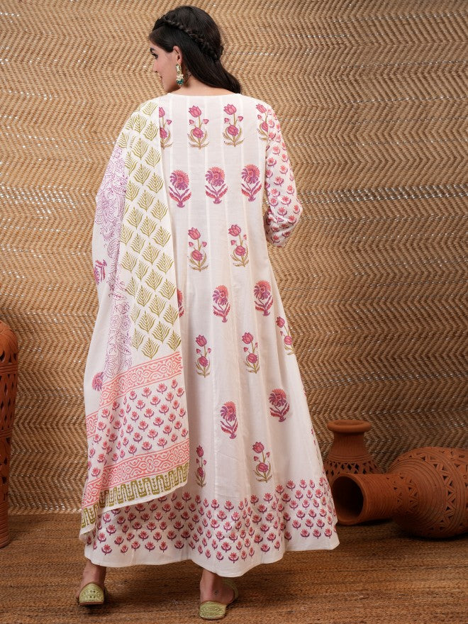 Vishudh Women White Printed A-Line Dress - White - Image 3
