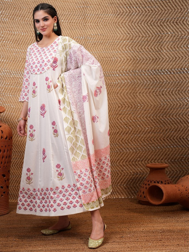 Vishudh Women White Printed A-Line Dress - White - Image 4