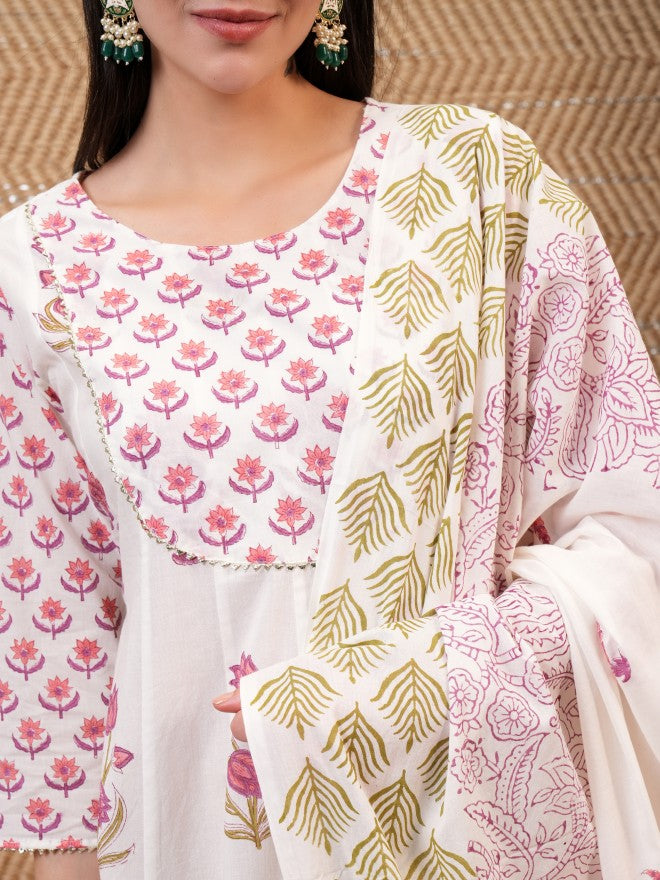 Vishudh Women White Printed A-Line Dress - White - Image 5
