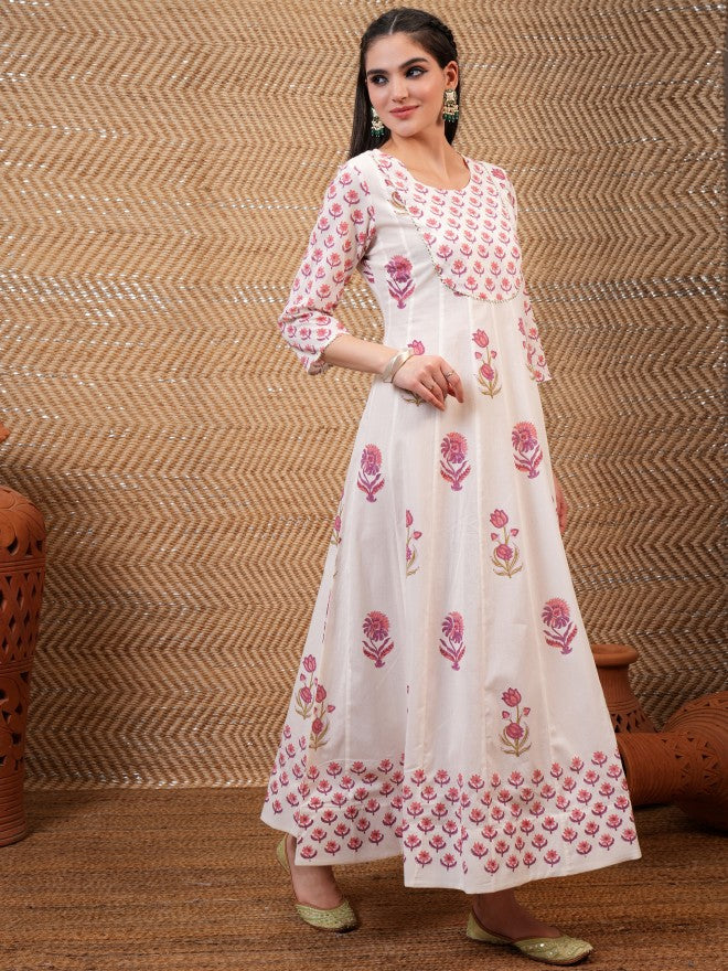 Vishudh Women White Printed A-Line Dress - White - Image 6