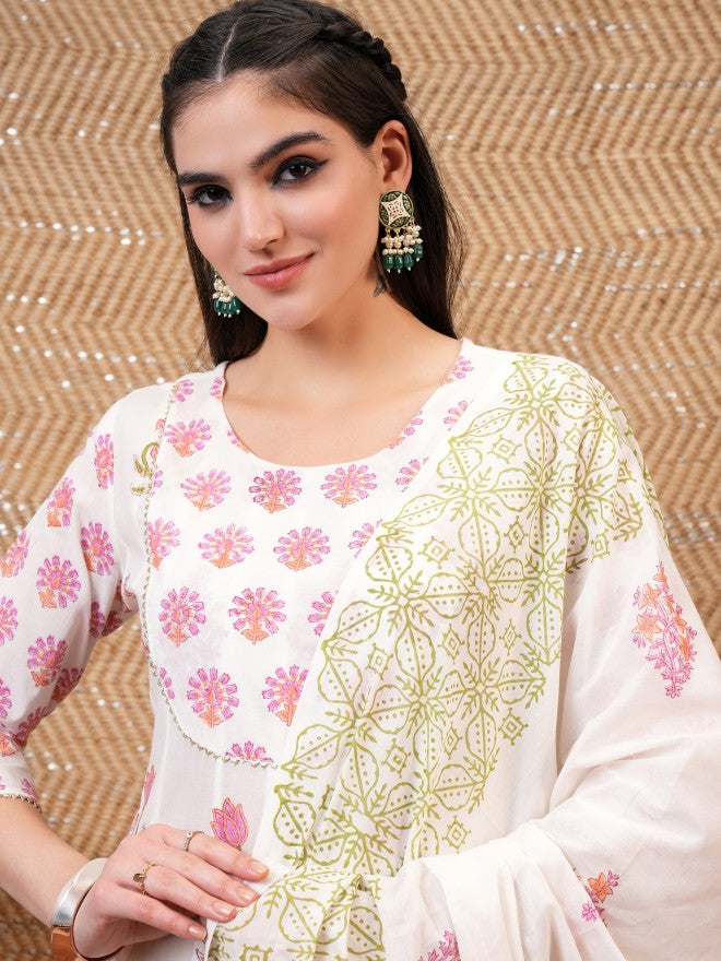 Vishudh Women White Printed A-Line Dress - White - Image 2