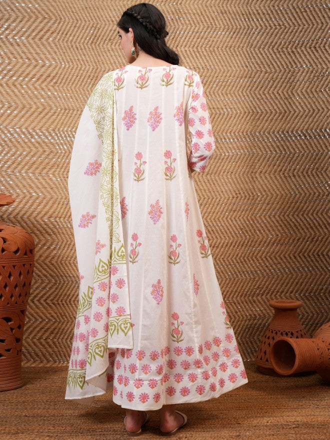 Vishudh Women White Printed A-Line Dress - White - Image 3