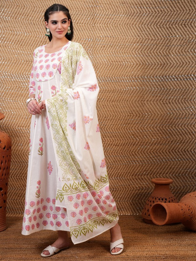 Vishudh Women White Printed A-Line Dress - White - Image 4