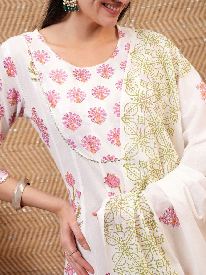 Vishudh Women White Printed A-Line Dress - White - Image 5