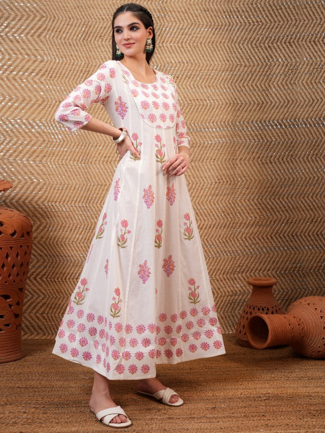 Vishudh Women White Printed A-Line Dress - White - Image 6