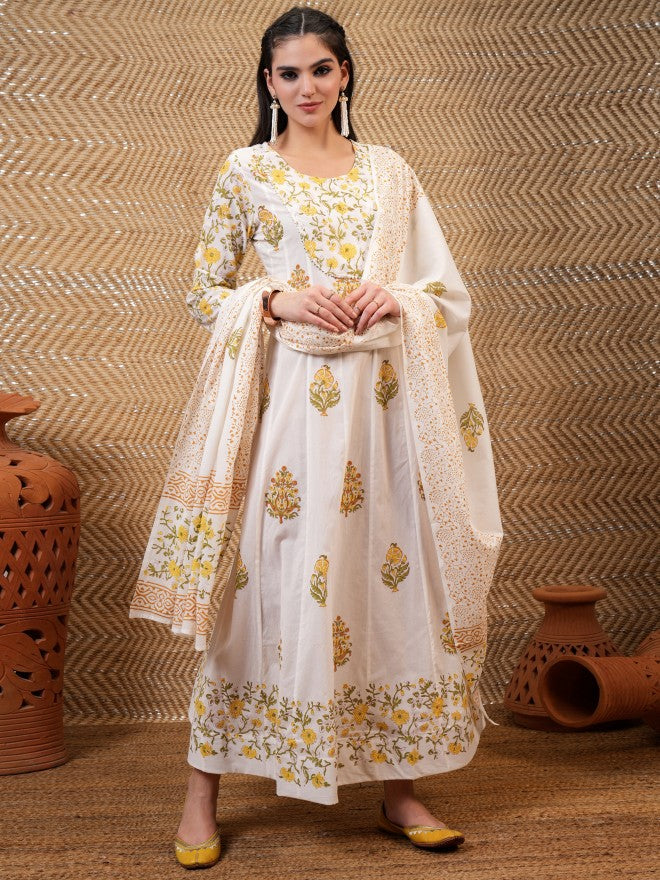 Vishudh Women White Printed A-Line Dress - White - Image 1