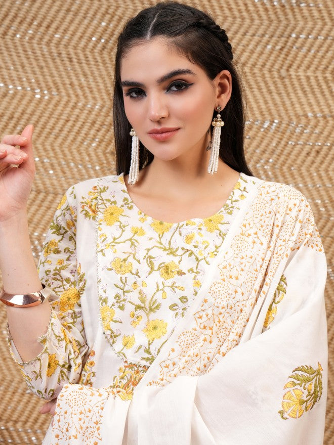 Vishudh Women White Printed A-Line Dress - White - Image 2
