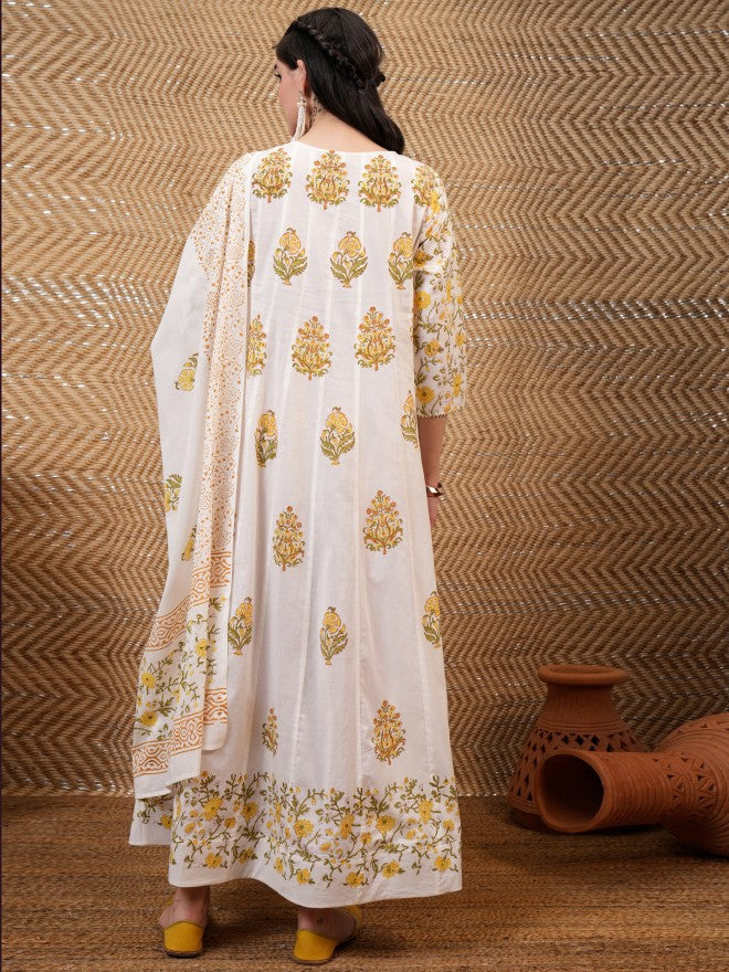 Vishudh Women White Printed A-Line Dress - White - Image 3
