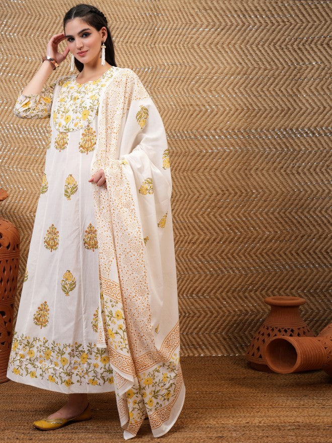 Vishudh Women White Printed A-Line Dress - White - Image 4