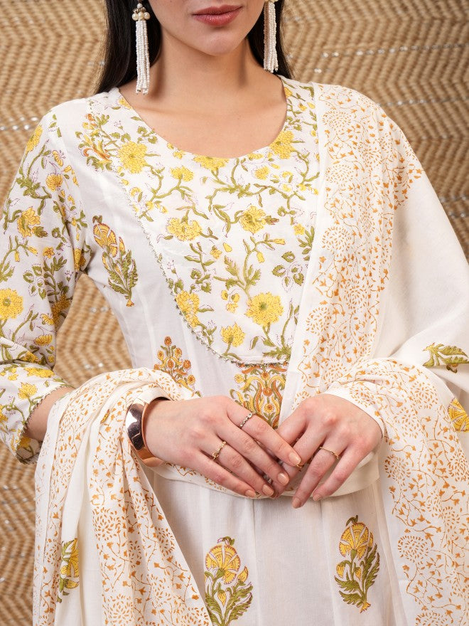 Vishudh Women White Printed A-Line Dress - White - Image 5