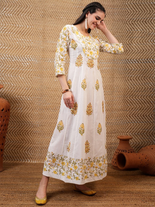 Vishudh Women White Printed A-Line Dress - White - Image 6
