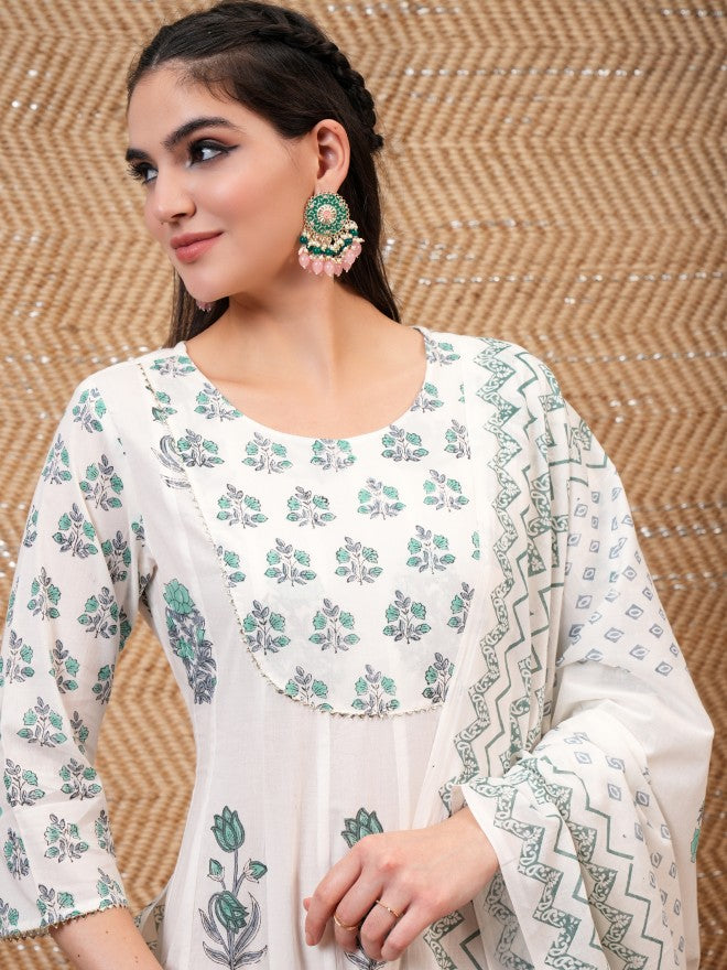 Vishudh Women White Printed A-Line Dress - White - Image 2